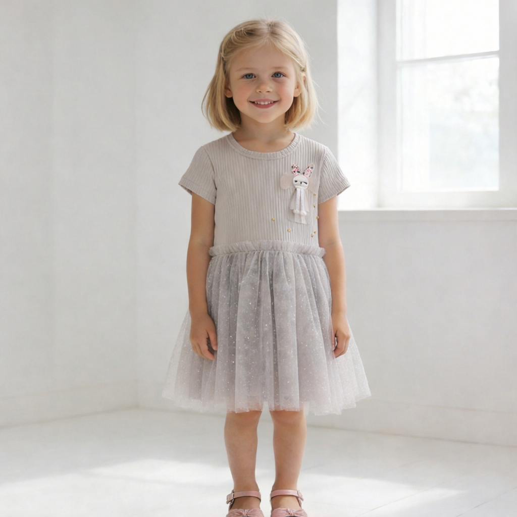 Girls Cotton Rabbit Dress – Soft Summer Wear (3–10Y)