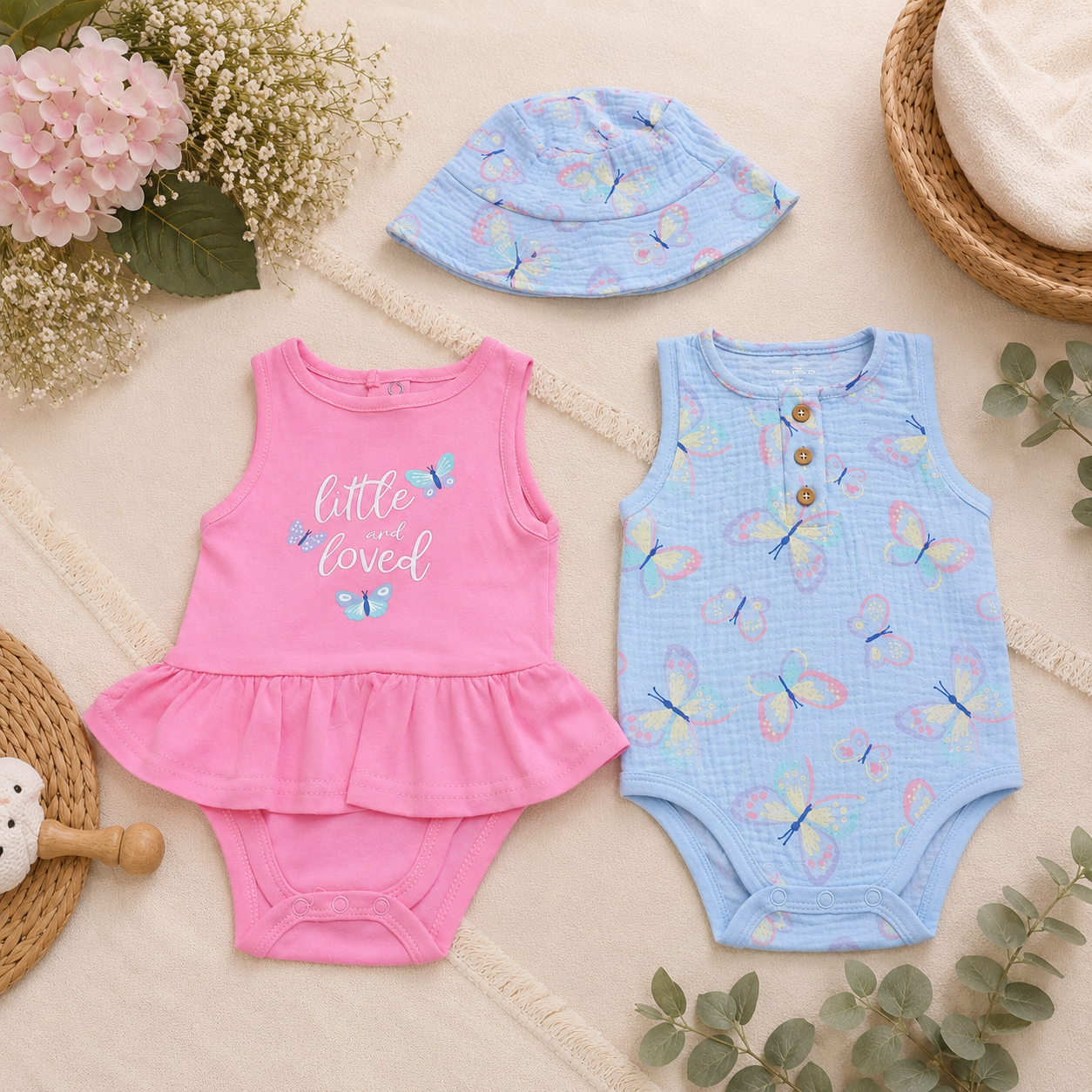 3 Pieces Baby Girls Butterfly Cotton Set | Size 3-24M