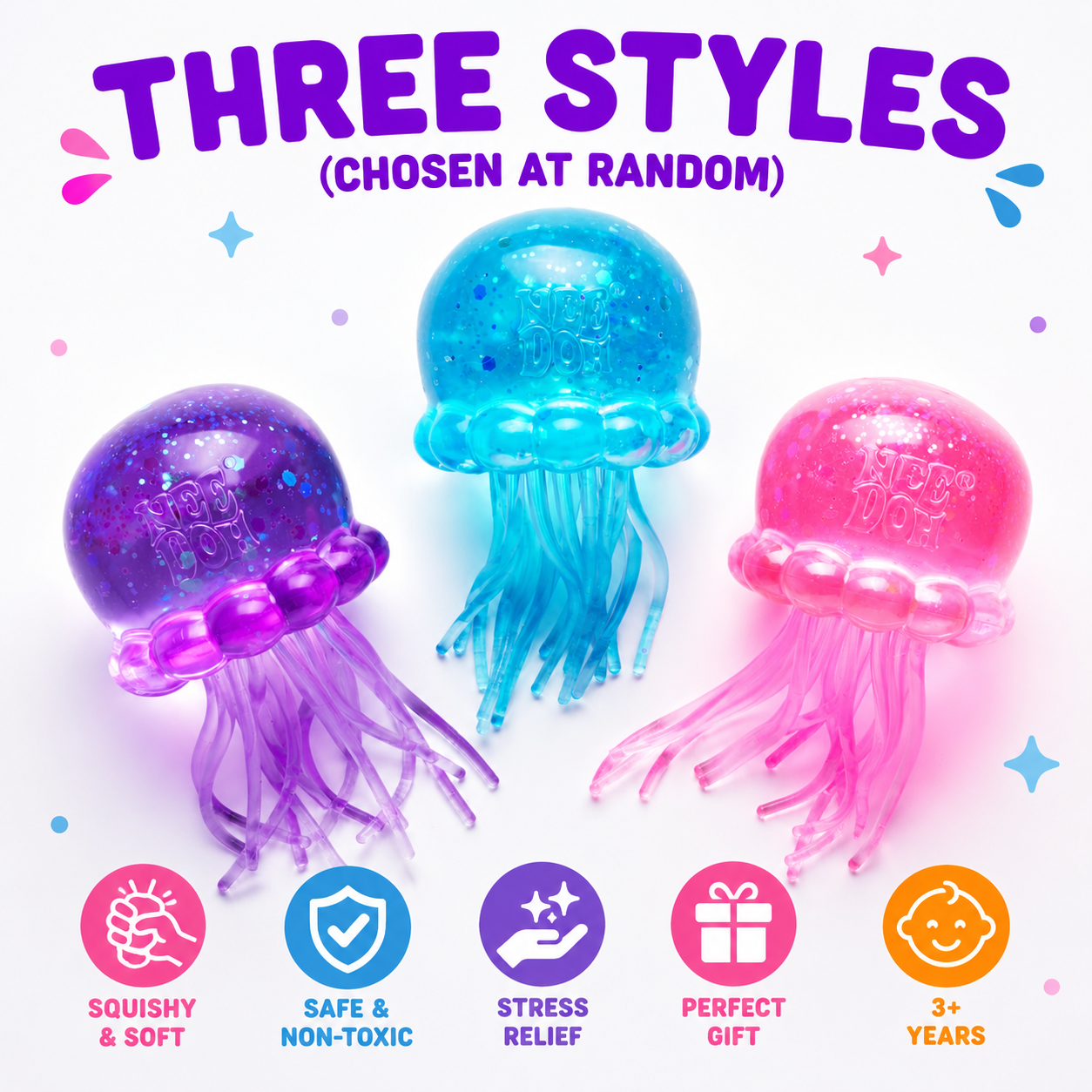 NeeDoh Squishy Jellyfish Sensory Toy – 3 colors | 3+