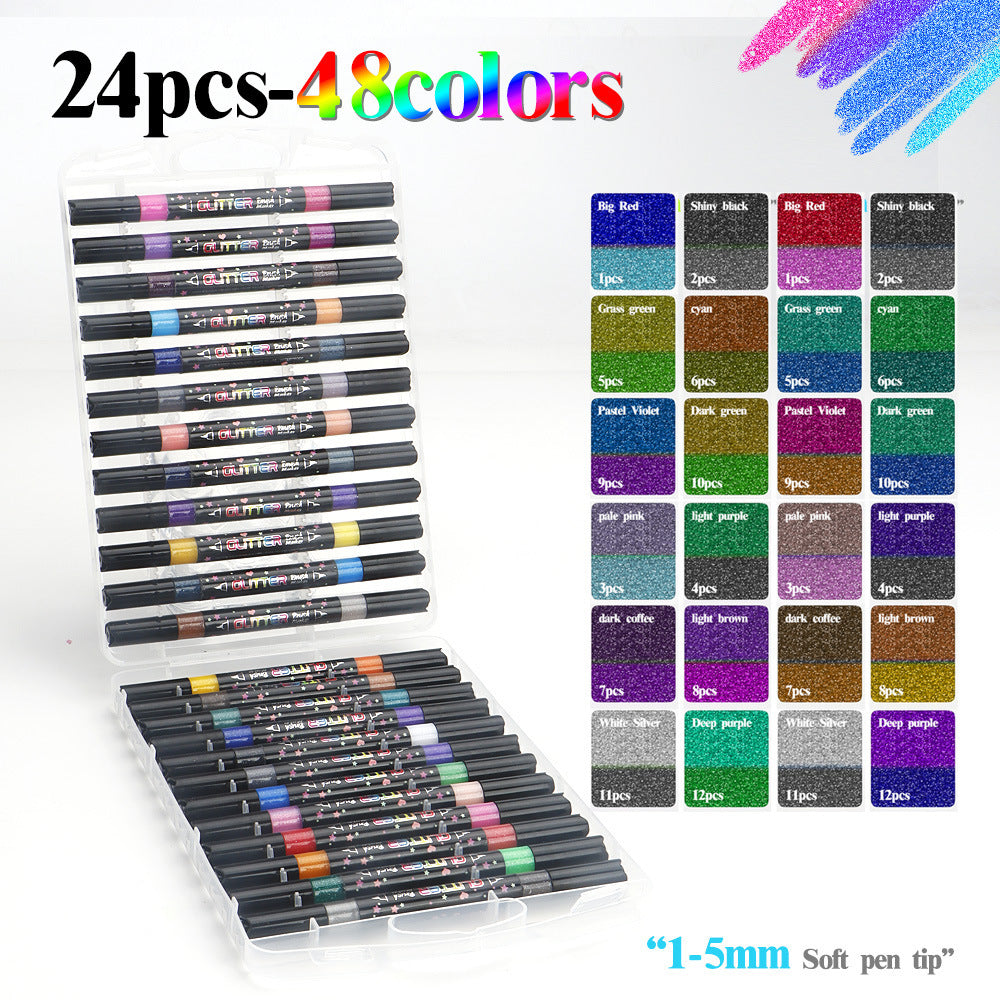 Glitter Brush Marker Set – 12pcs/24 Colors & 24pcs/48 Colors