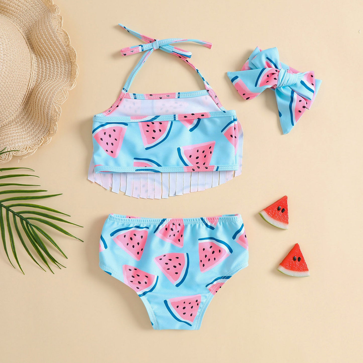 Watermelon Summer 3-Piece Girls Swimsuit Set | Size 6M-6Y
