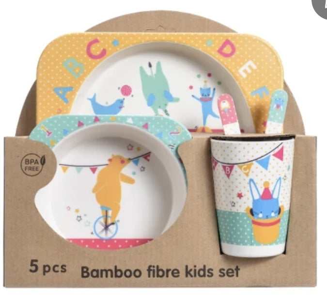 Set Kids Dinnerware Set - Children Dishes 100% Bamboo Fiber