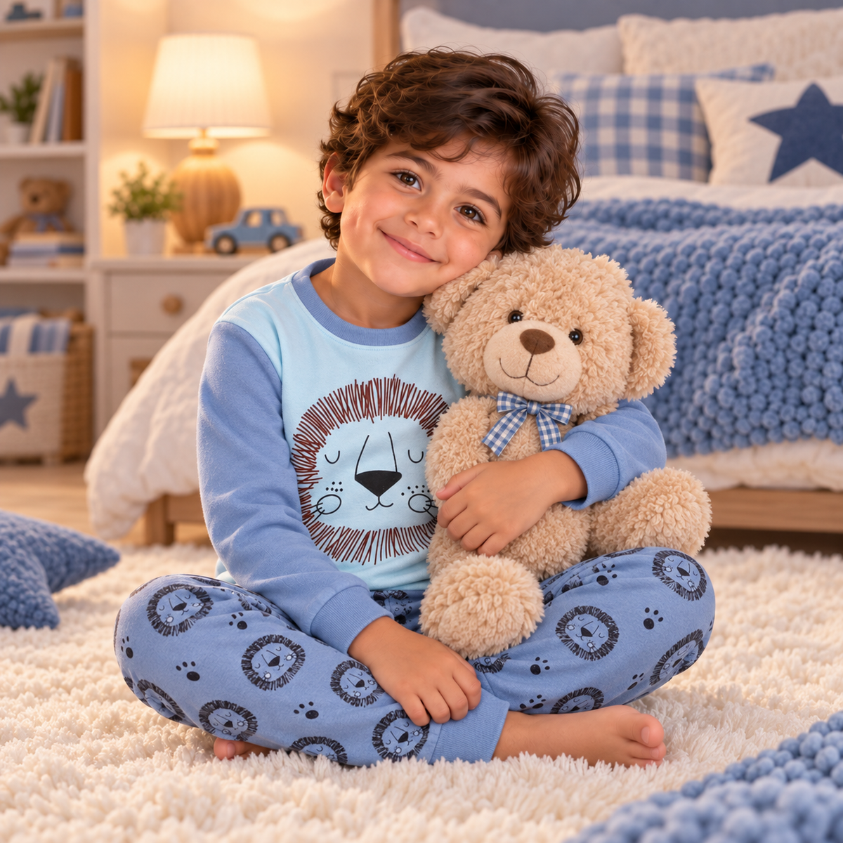 Boys’ 100% Cotton Lion Pajama Set | 1–6Y