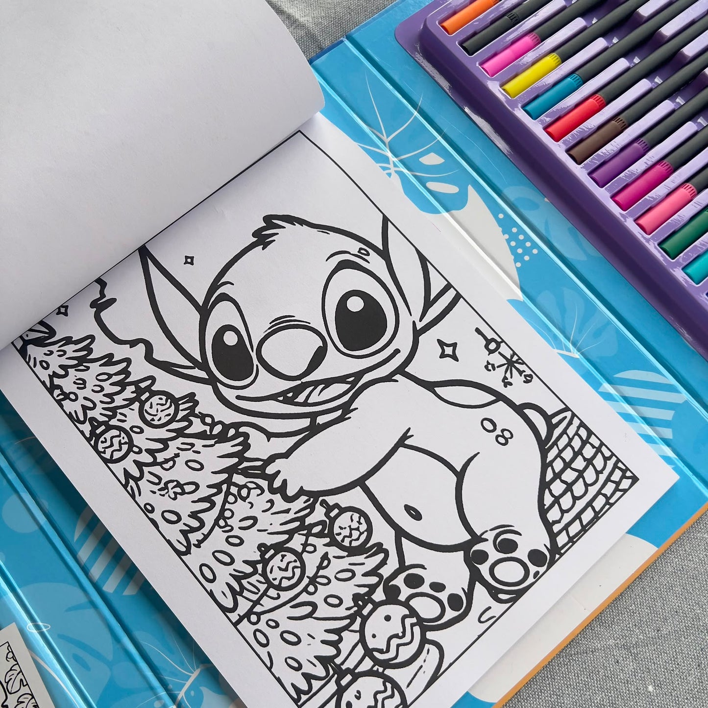 Large Stitch & Angel Coloring Book Set with 15 Double-Ended Markers – 32 Pages