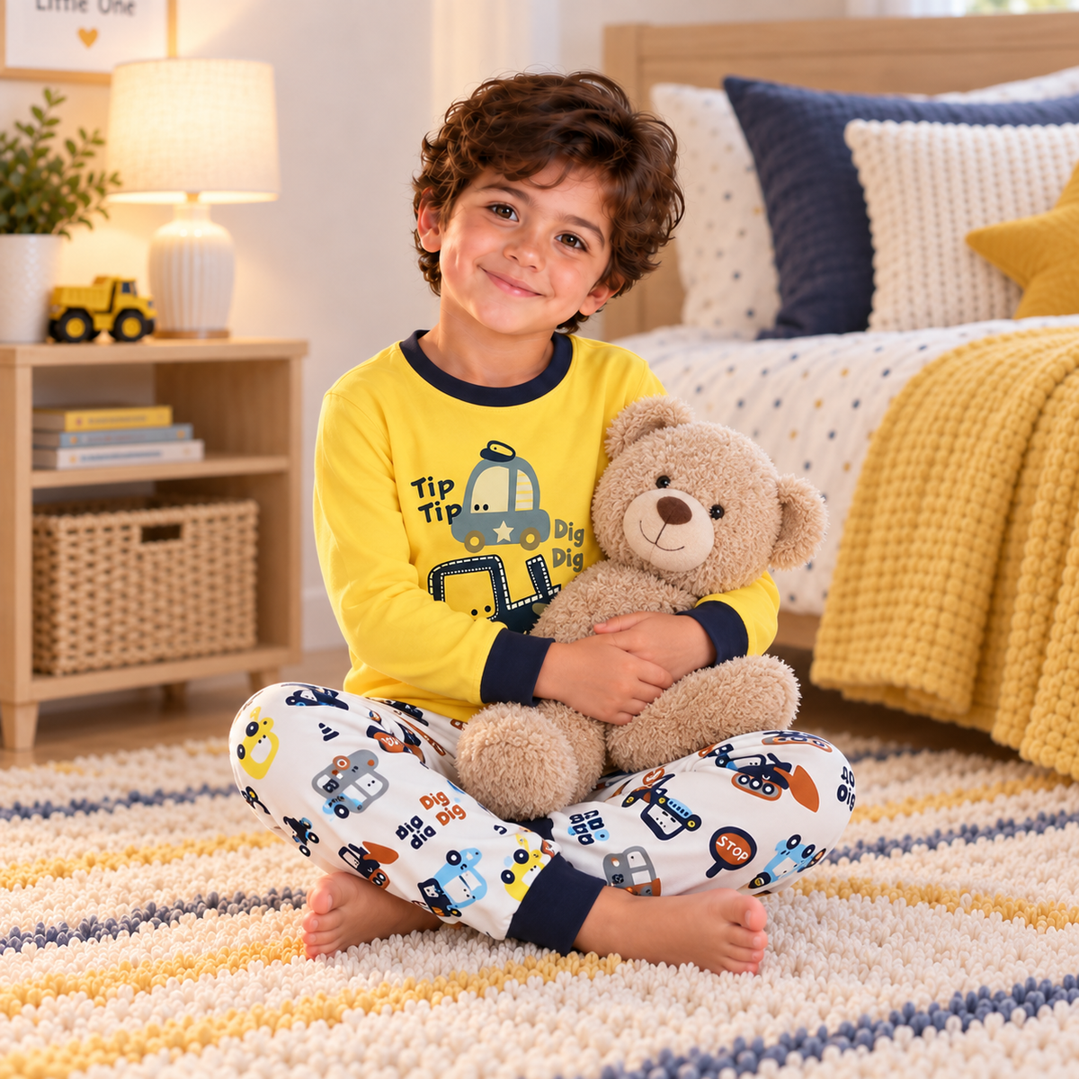 Boys’ 100% Cotton Excavator Pajama Set | 0–6Y