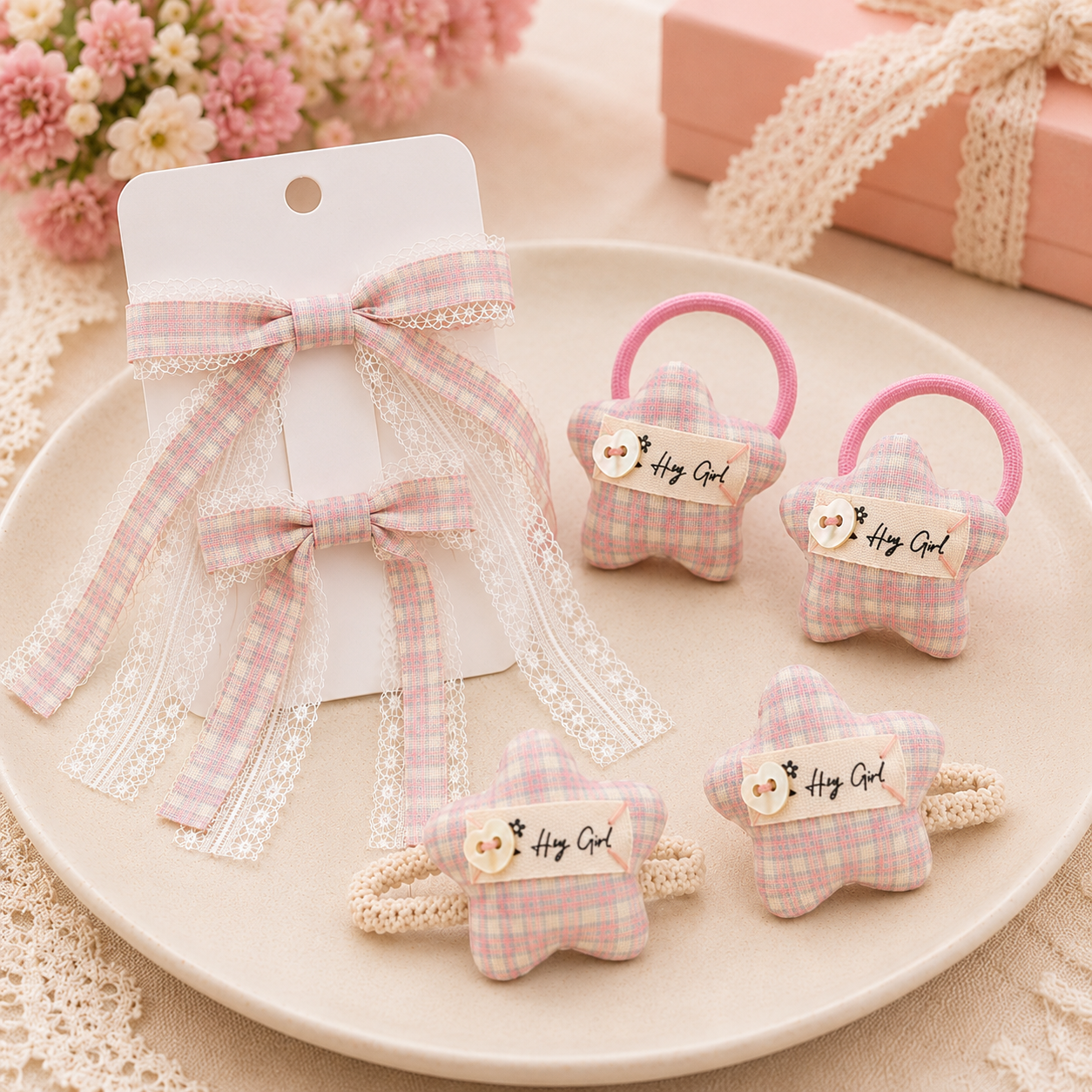 Pink Plaid Hair Accessories | 2pcs