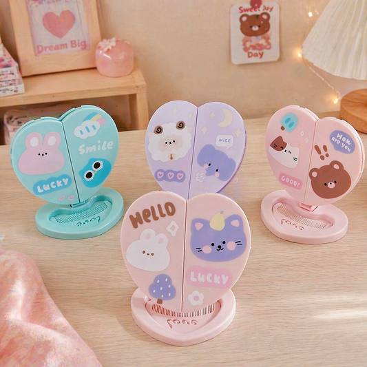 Heart-Shaped Folding Table Mirror with Comb