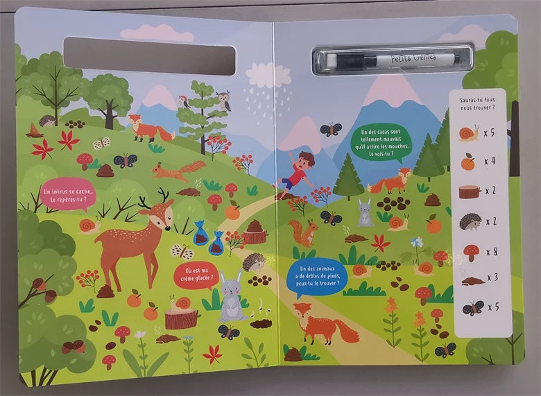 " Cherche Et Trouve " Livre-Ardoise Avec Marqueur Effaçable - French Book | Hard Cover | 3+