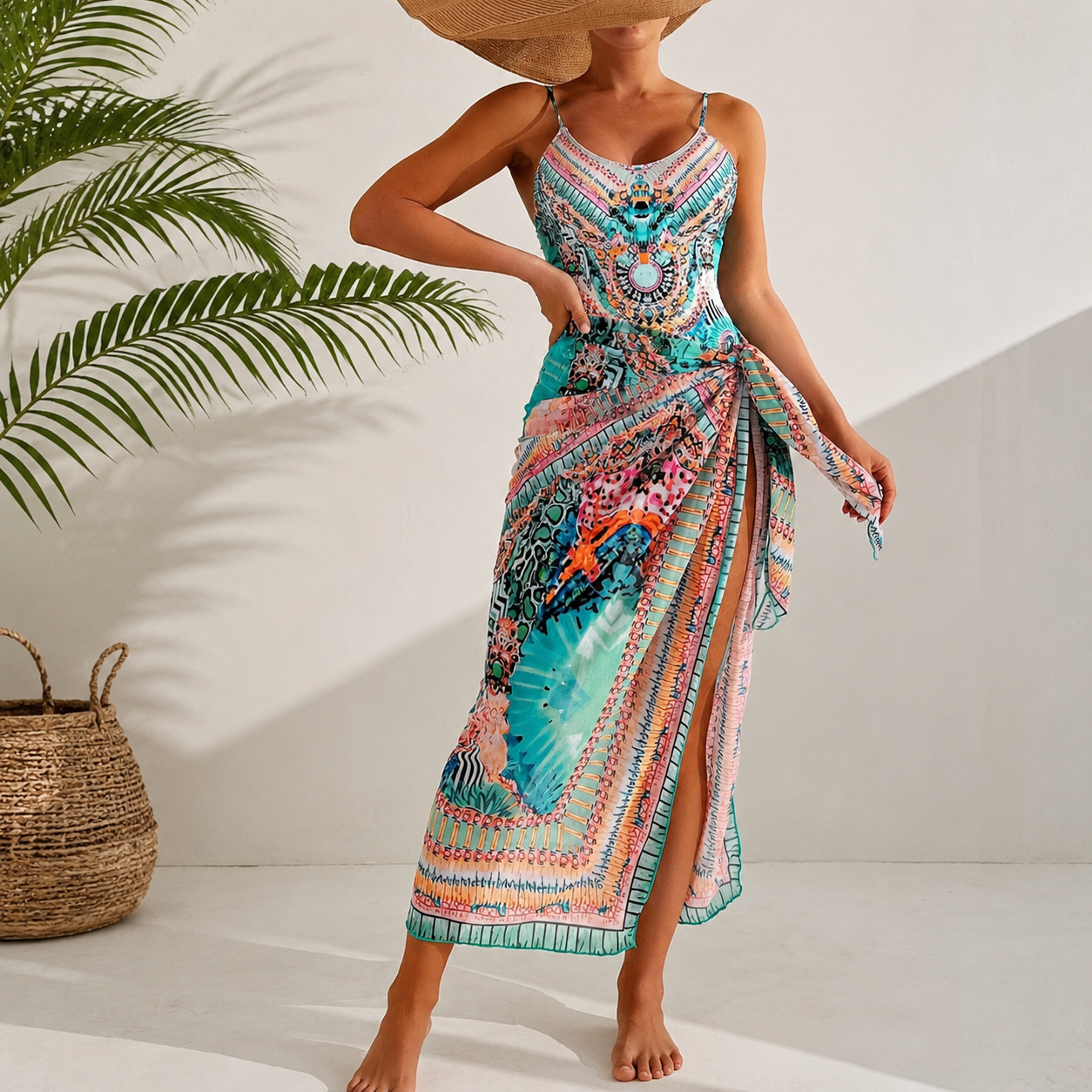 Women One Piece Swimsuit With Wrap Skirt Set Summer Beachwear | Size S-XL