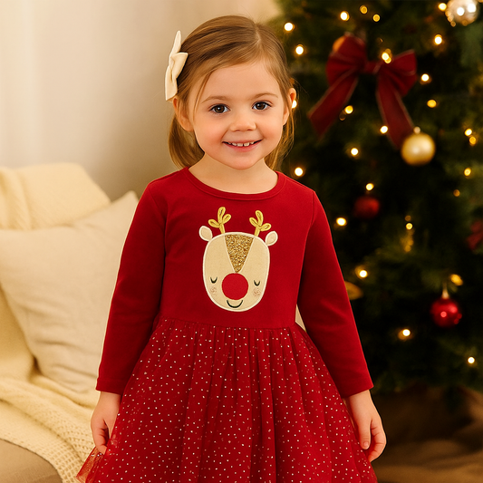 Christmas Dress Deer Design  Age 5-7y