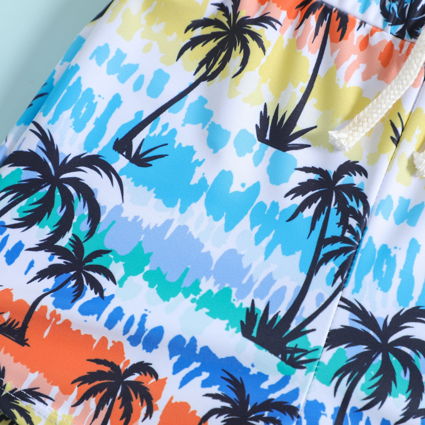 Kids Tropical Palm Tree Swim Shorts – Colorful Beach Print Size 6M-4Y