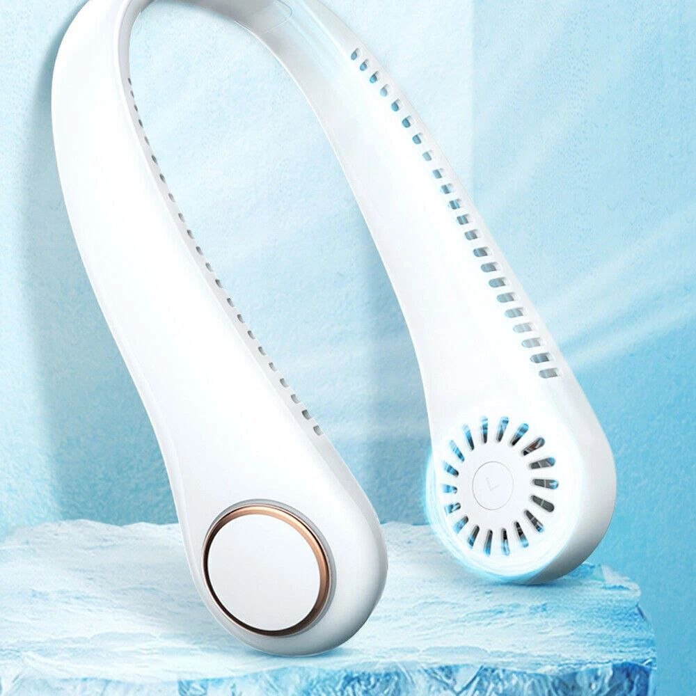 Folding Neck Hanging Charging Fan – White & Pink