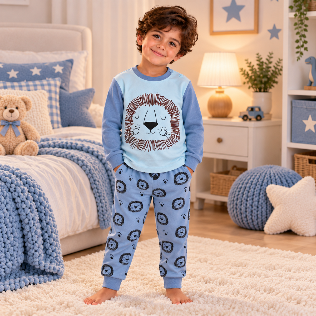 Boys’ 100% Cotton Lion Pajama Set | 1–6Y