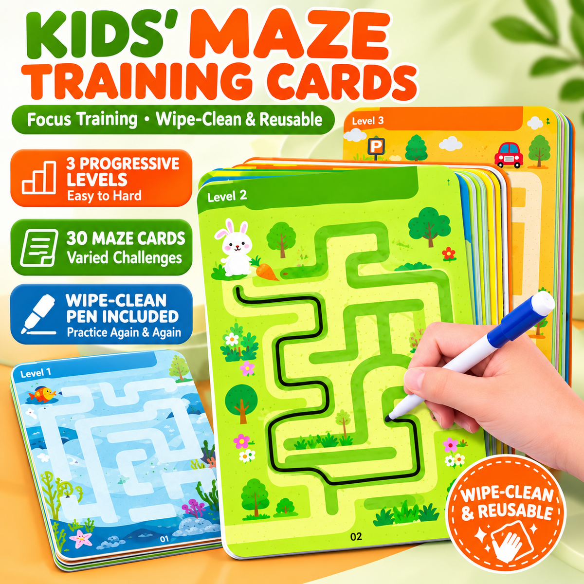 Wipe-Clean Maze Cards for Kids | 3+