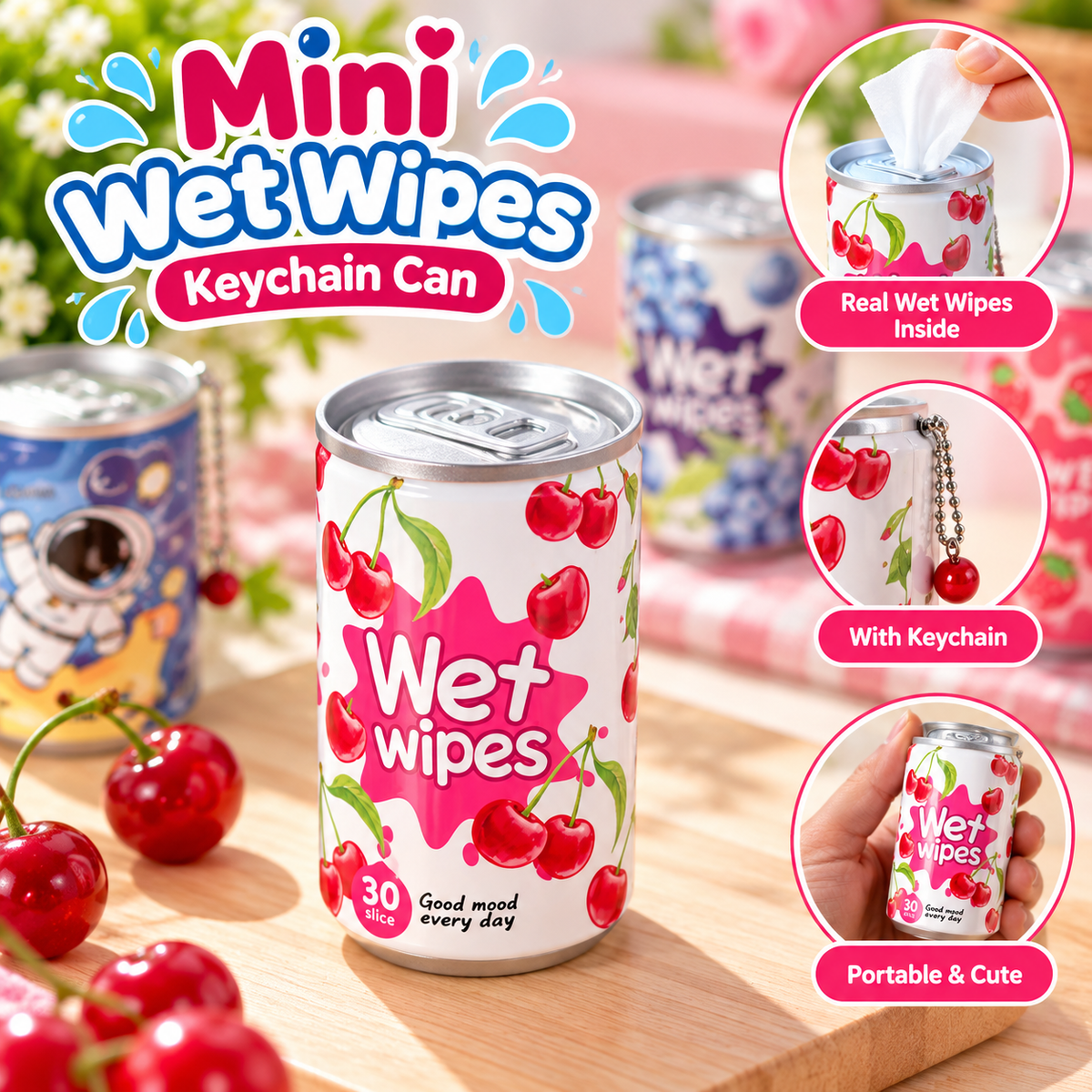 Mini Wet Wipes Keychain Can – 30 Sheets | 8 × 5 cm
