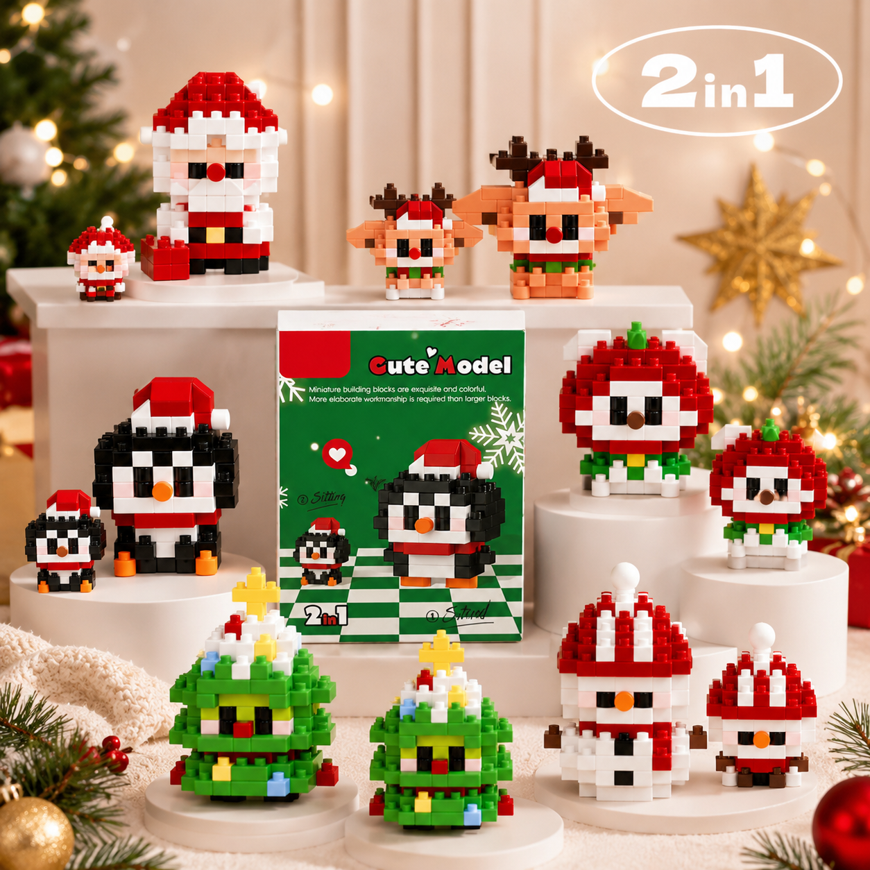 2-in-1 Christmas Mini Building Block Figures – 6 Festive Designs