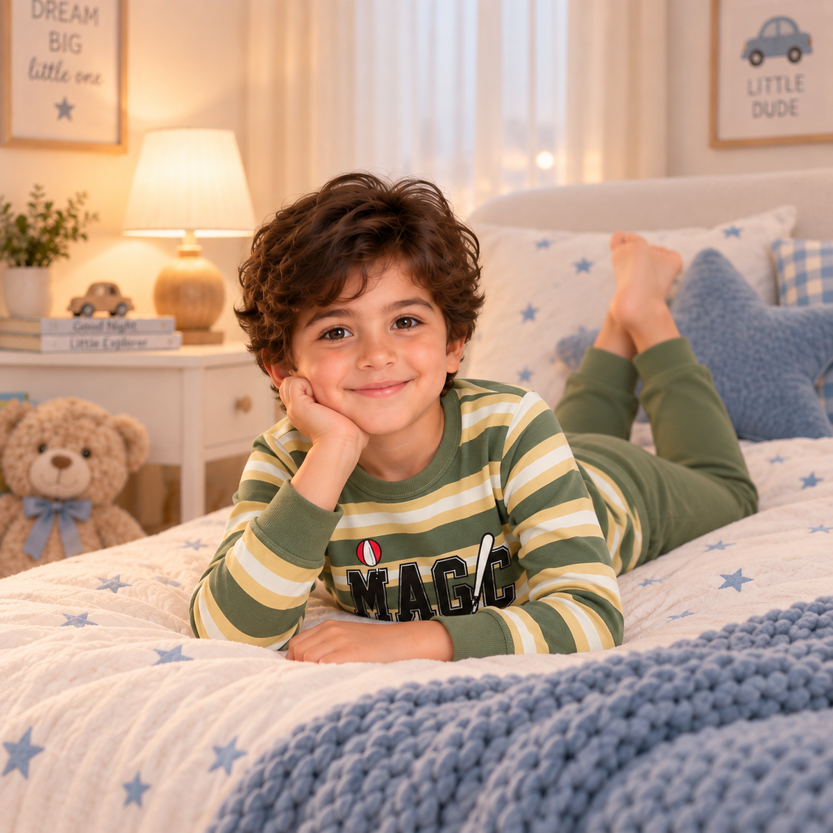 Boys’ 100% Cotton Striped Pajama Set | 8–14Y