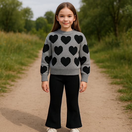 Warm Outfit Black Heart Design Size 7y