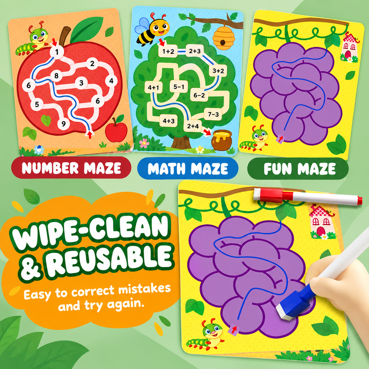 Wipe-Clean Maze Cards for Kids | 3+
