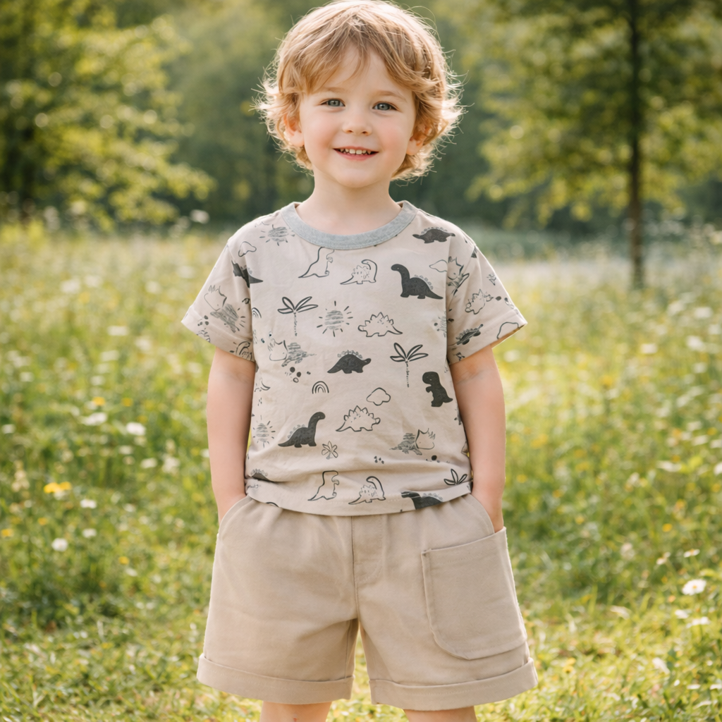 Boys Cotton Dinosaur – Soft Summer Outfit (4–8Y)