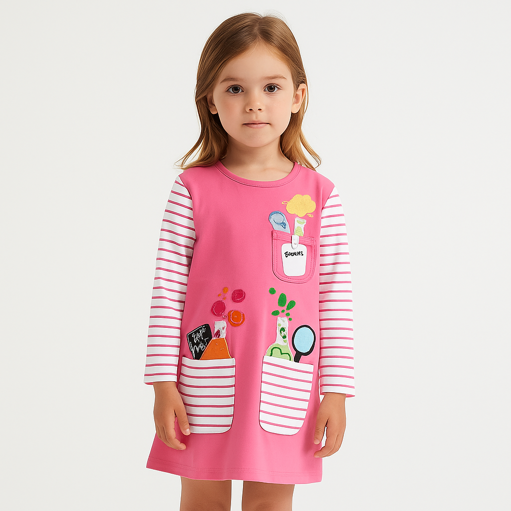 Cotton 100% Dress Long Sleeve Pink