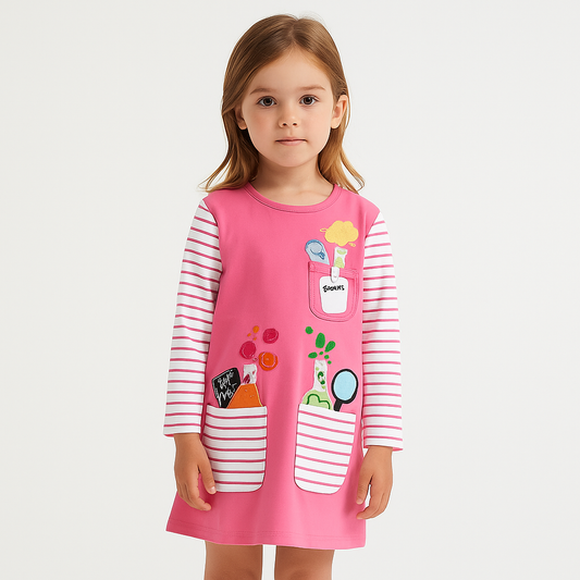 Cotton 100% Dress Long Sleeve Pink