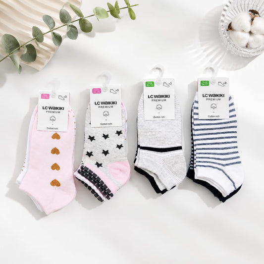 LC Waikiki Premium Cotton Rich Ankle Socks – 3 Pairs | size 26-37