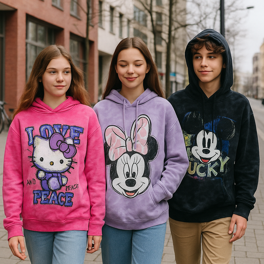 Hoodies Oversized For Kids Hello Kitty & Minnie/Mickey Mouse Design