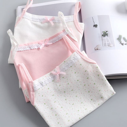 Girls Cotton Tank Undershirts for Kids Toddler Lace Soft Spaghetti Strap Bottoming Shirt Set 3-12y 3pcs