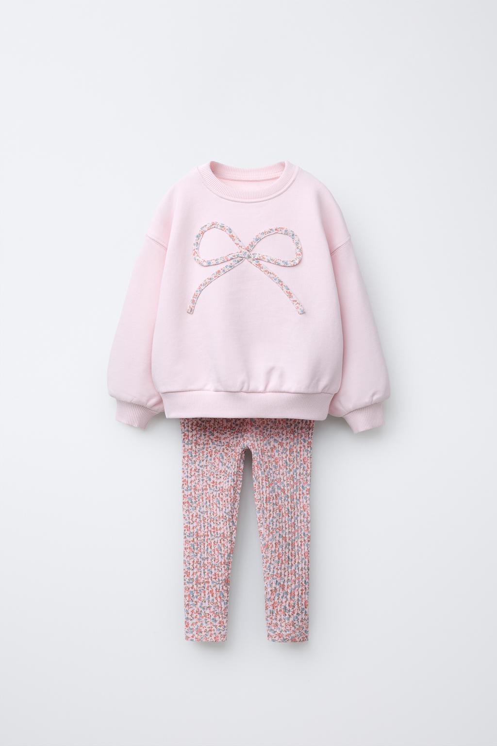 Pink Flowered Ribbon Outfit Cotton 2-7y