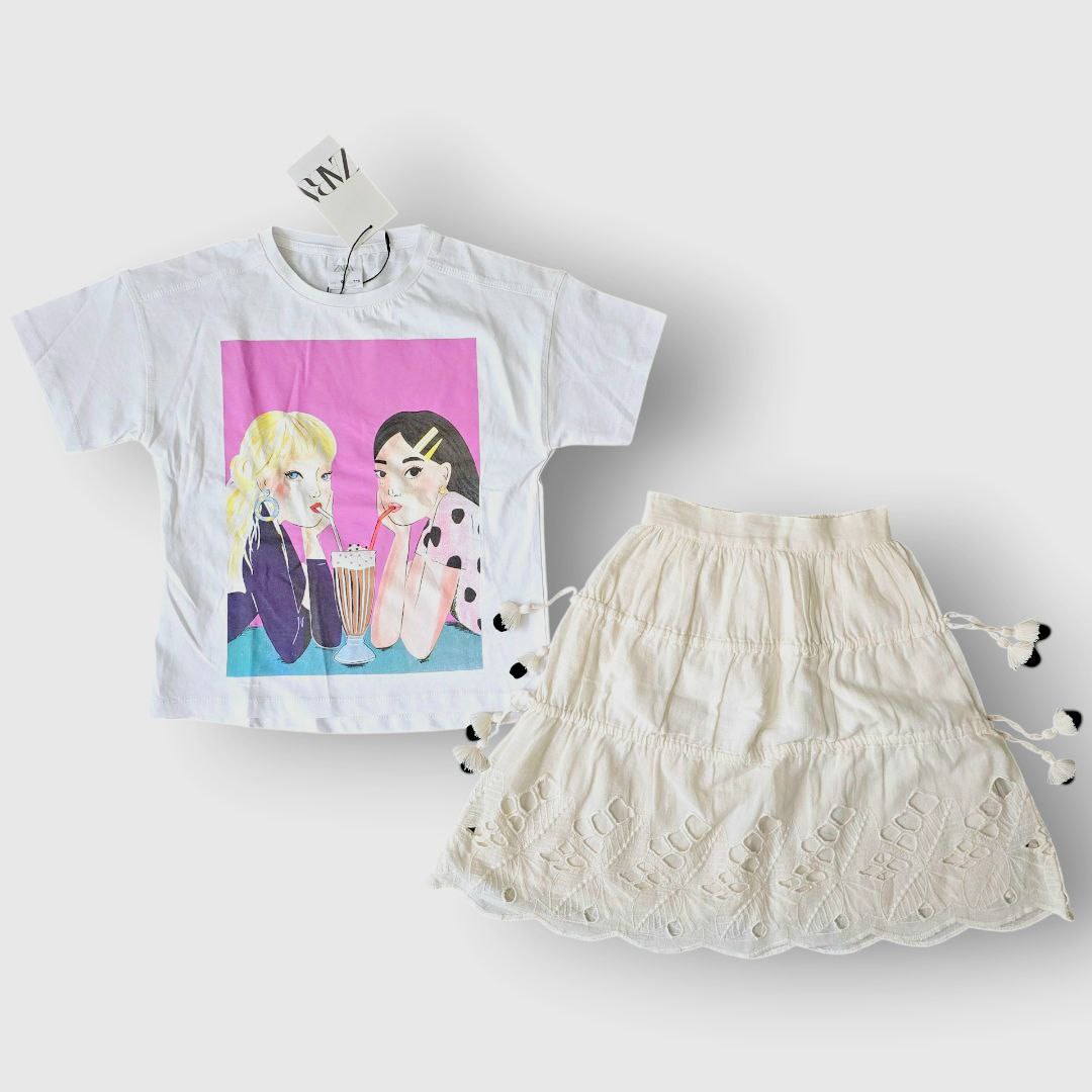 Outfit For Girls Set Of 2 Pcs Tshirt&Skirt Brand Zara Size 6y