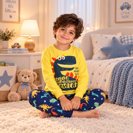 Boys’ 100% Cotton Cool Dinosaur Pajama Set | 1–6Y