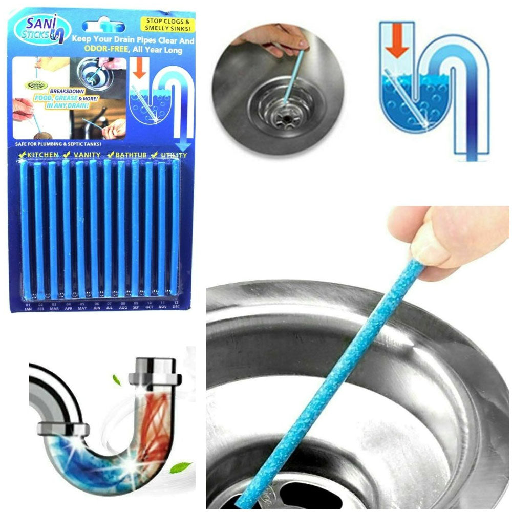 12 Pcs Sani Stick - Pipe Deodorizer Drain Cleaning | Clog Remover And Odours Eliminator