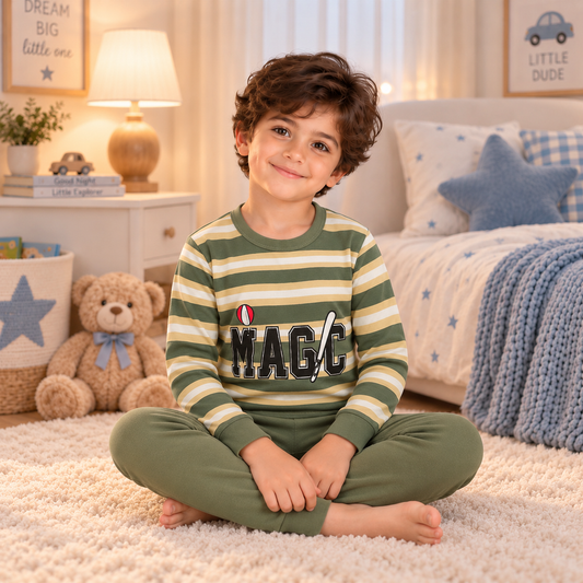 Boys’ 100% Cotton Striped Pajama Set | 8–14Y