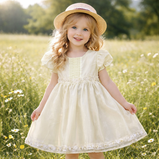 White Dress with Flowers Size 6-12M