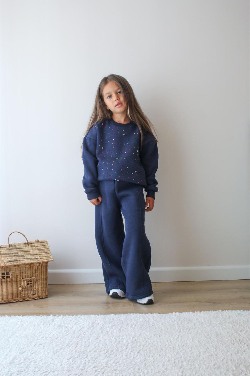 Navy Blue Outfit Cotton With Fleece 3-10y