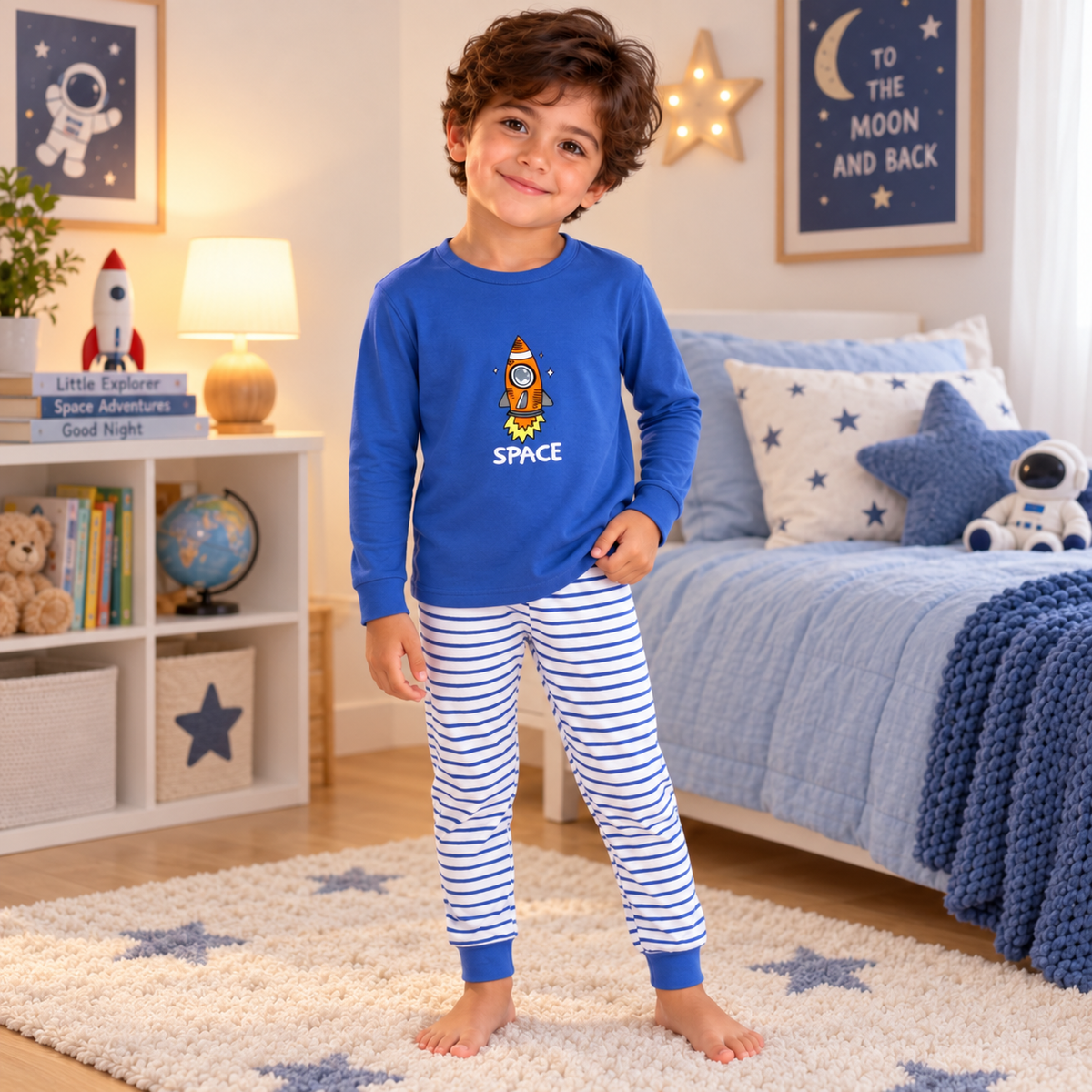 Boys’ 100% Cotton Space Pajama Set | 8–14Y