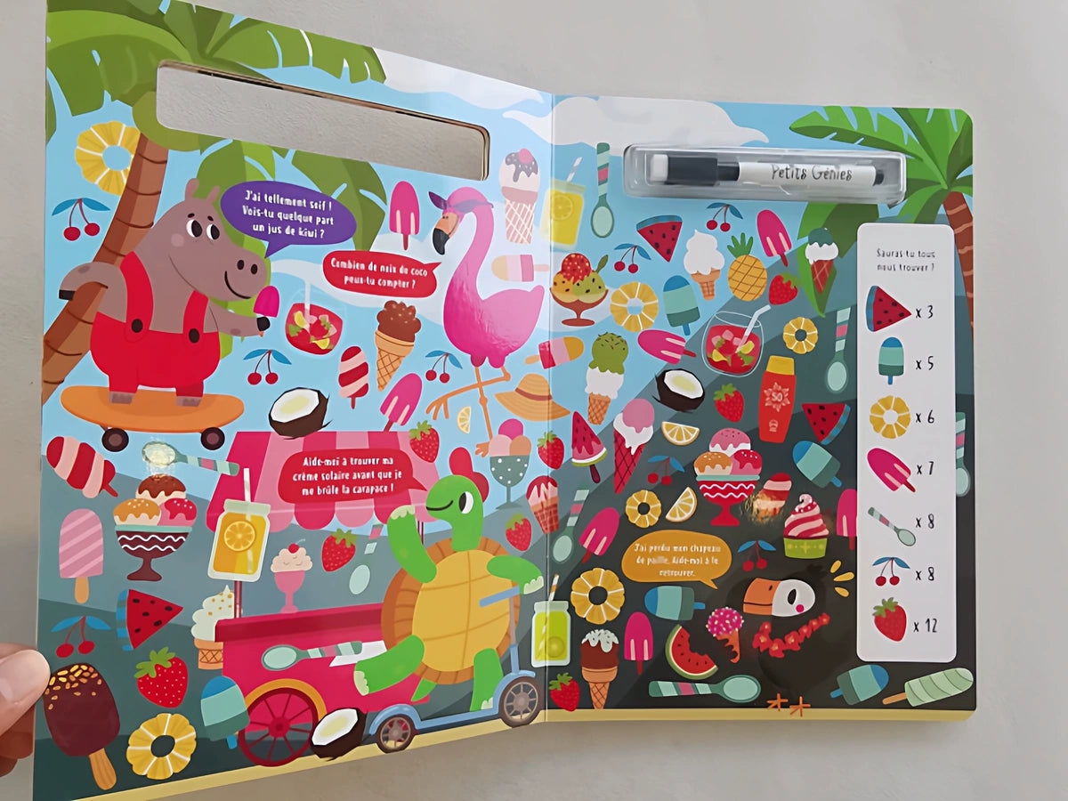 " Cherche Et Trouve " Livre-Ardoise Avec Marqueur Effaçable - French Book | Hard Cover | 3+