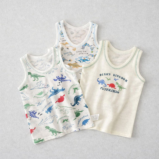 Boys Cotton Tank Tops (3 pcs) - Dino | 1-8y