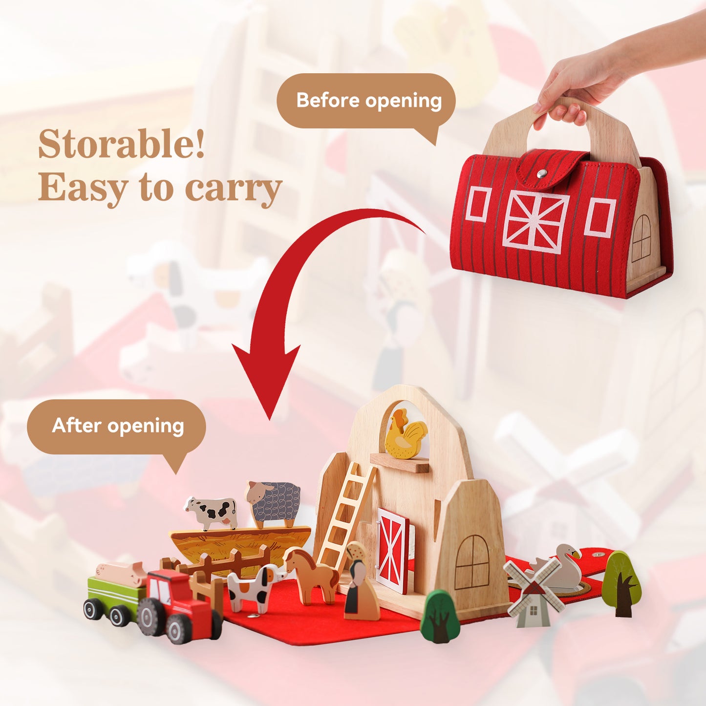 Montessori Educational Learning Toys - Barn Farm | Storable | 18 Pcs | 3+