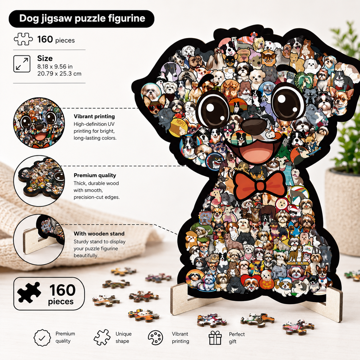 Wooden Dog Jigsaw Puzzle Figurine | 160 Pcs