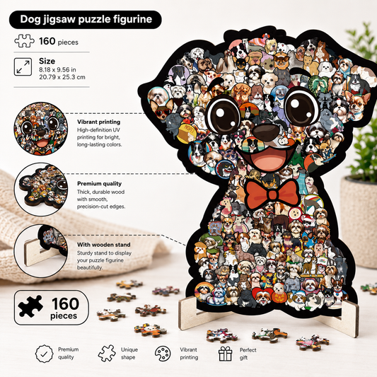 Wooden Dog Jigsaw Puzzle Figurine | 160 Pcs