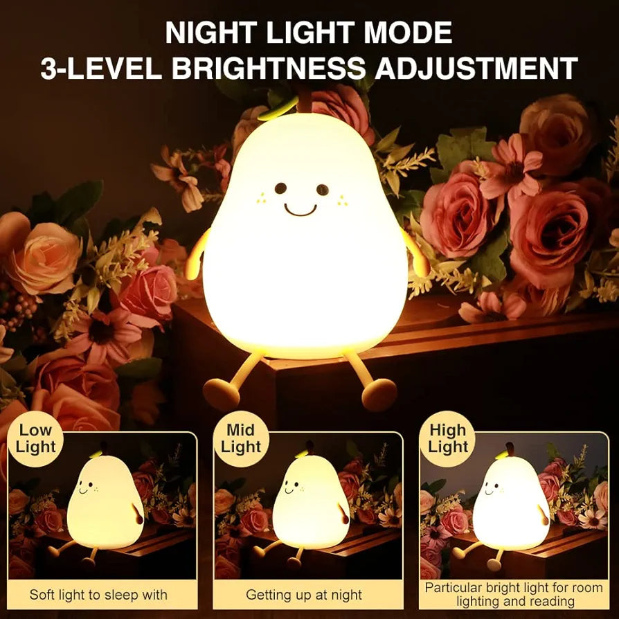 Cute Pear Night Light Silicone Rechargeable Colorful LED | 3+