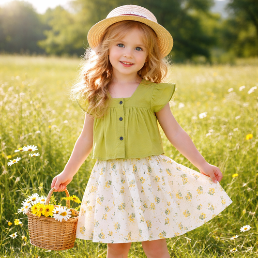 Girl Cotton Flower – Soft Summer Outfit (3–5Y)