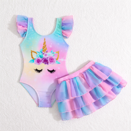 Girls 2pcs Swimwear Set – Unicorn  | Size 4–8Y