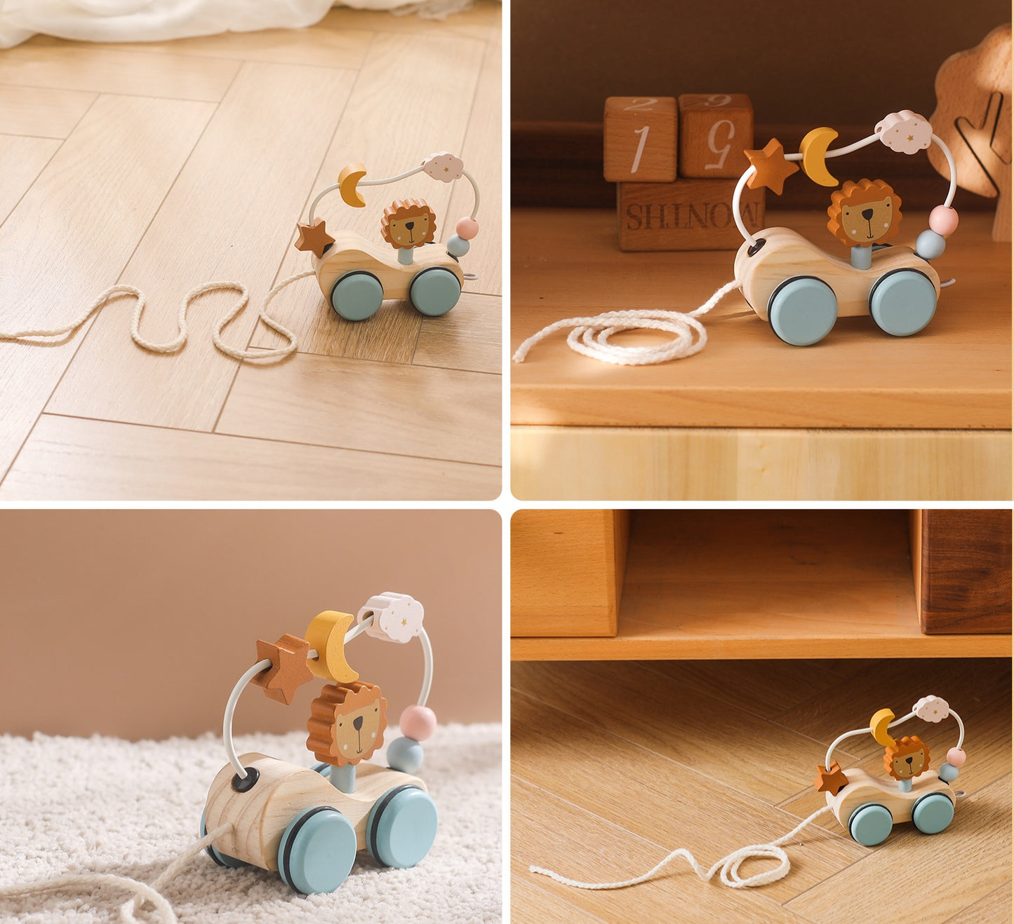 Montessori Wooden Pull Along Train Toy with Stacking Blocks