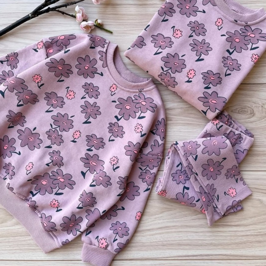 Purple Flowers Outfit Cotton 100%2-8y