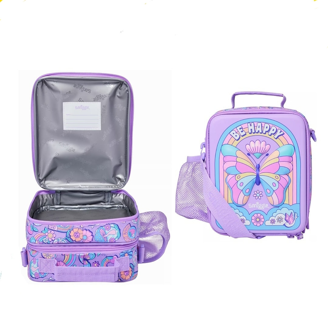 Smiggle Lunch Bag | Shoulder Straps | Purple Butterfly | 24×18.5×12cm