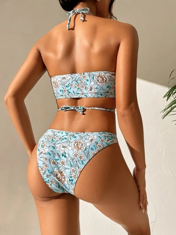 Elegant Floral Cut-Out Bikini Set – Summer Beachwear Size S-L