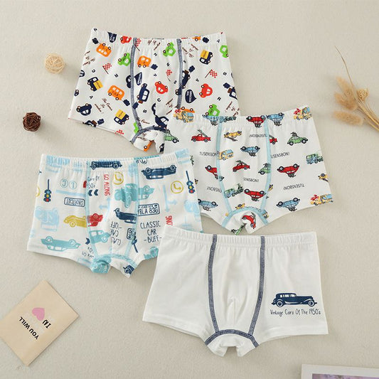 Boys Cotton Boxer Shorts Underwear (4pcs) - Cars | 4-10y